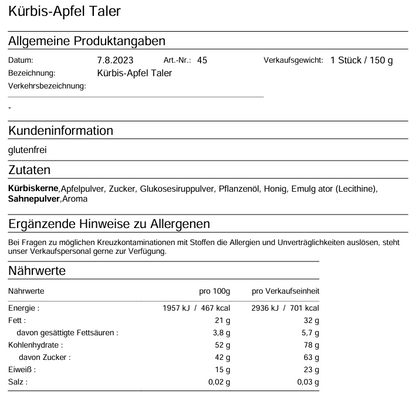 Kürbis-Apfel Taler 150g